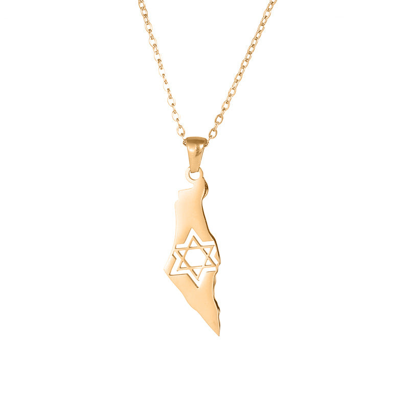 Stainless Steel Israel Map Necklace with Star of David