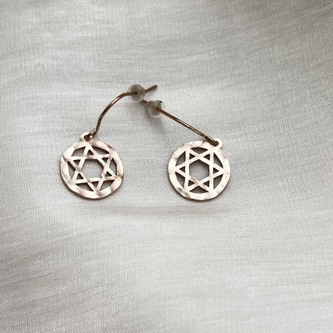 Dainty Hammered Star of David Circle Drop Earrings