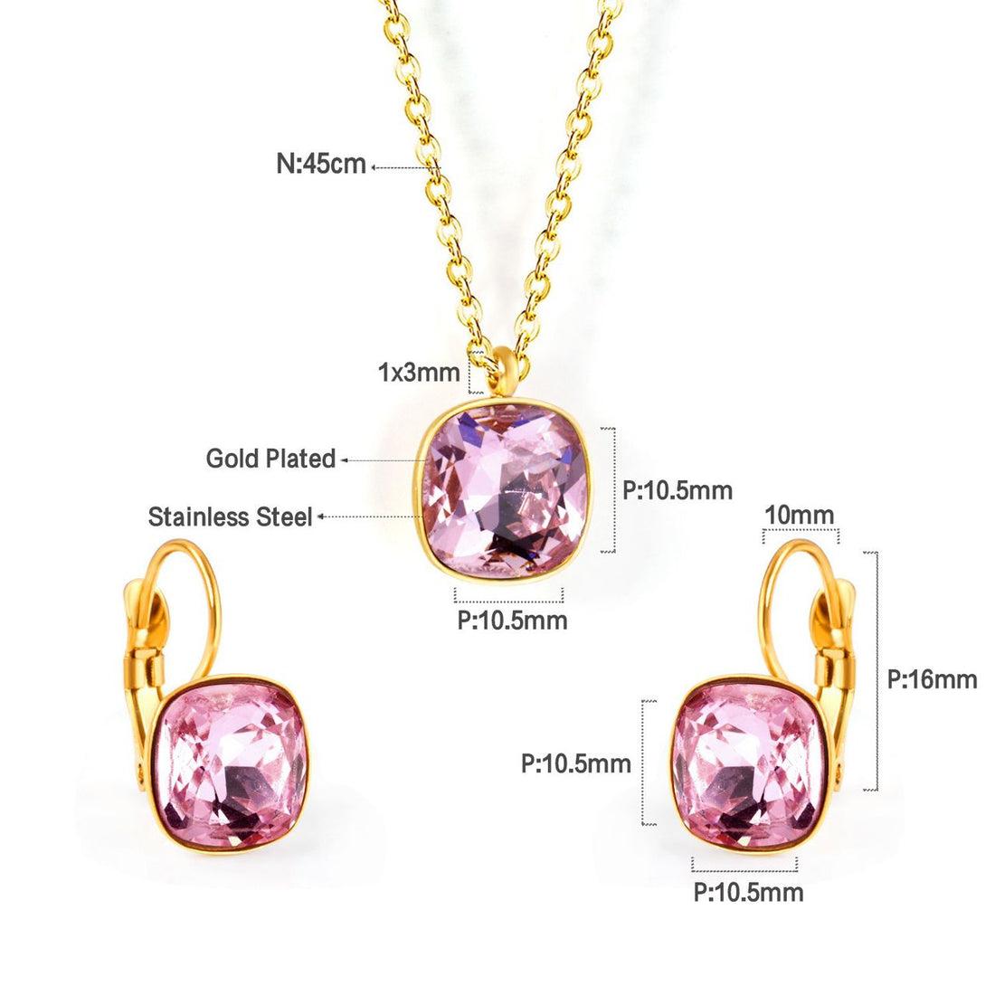 Pink Crystal Pendant and Earring Set