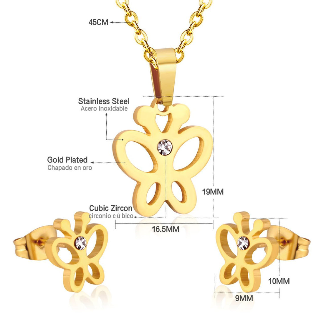 Butterfly Pendant Necklace and Earrings Set