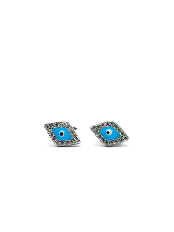 Evil Eye Marquise Crystal Stud Earrings – Sterling Silver