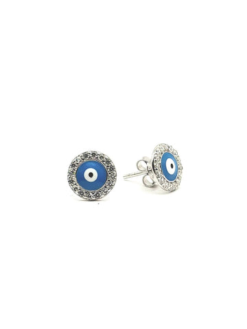 Evil Eye Crystal Halo Stud Earrings – Sterling Silver