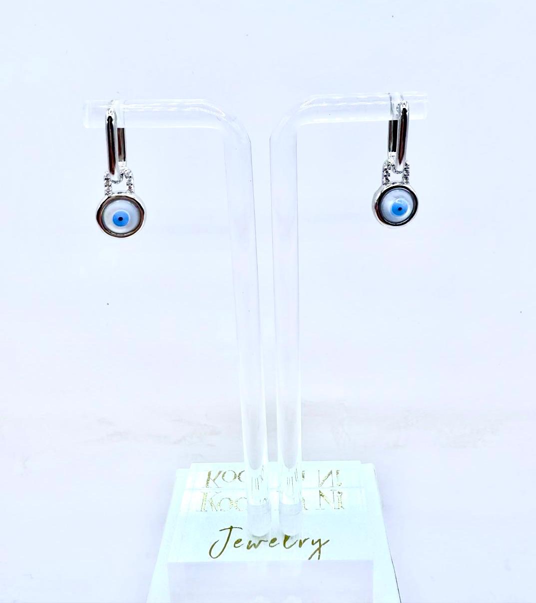 Evil Eye Halo Drop Earrings â Sterling Silver