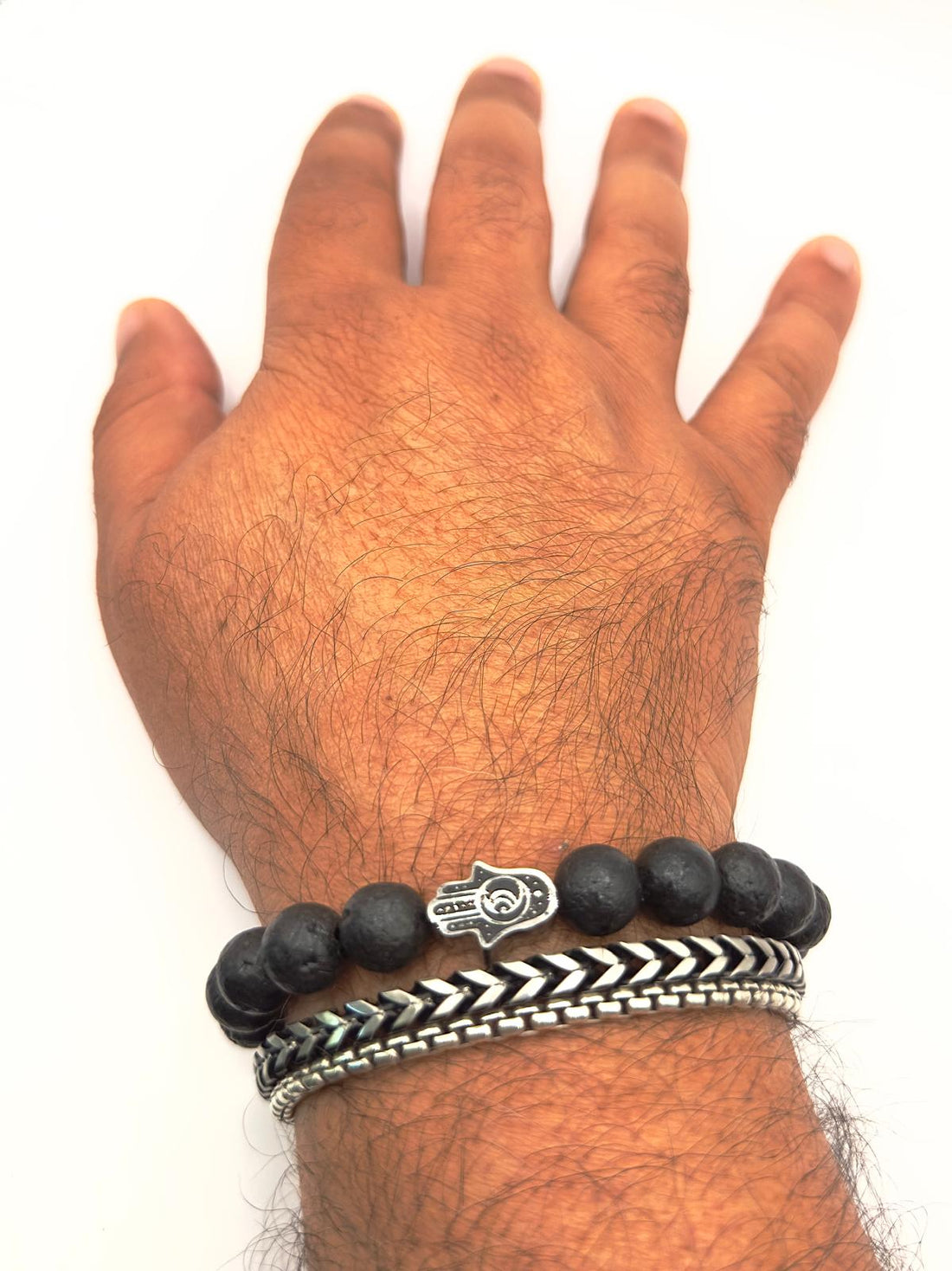 Hamsa Beaded Bracelet â Black Lava Stone