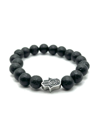 Hamsa Beaded Bracelet – Black Lava Stone