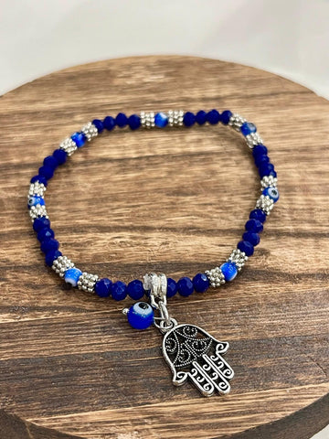 Royal Blue Hamsa Evil Eye Beaded Bracelet
