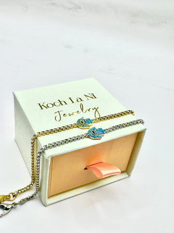 Hamsa Crystal Tennis Bracelet – Gold or Silver