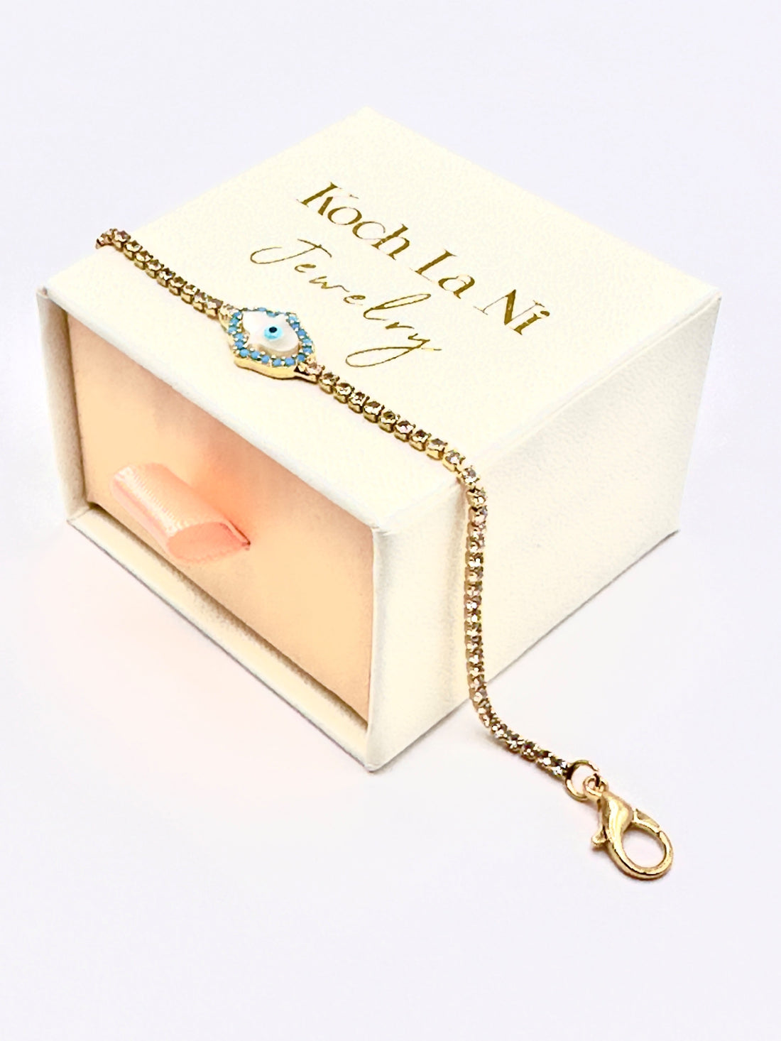 Hamsa Evil Eye Crystal Tennis Bracelet â Gold