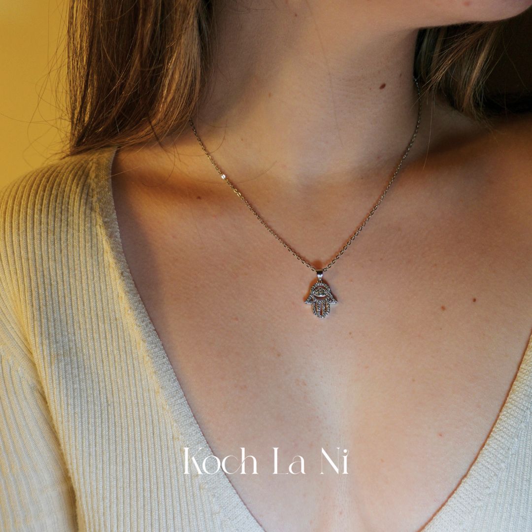 Hamsa Pendant Necklace with Crystal Accents