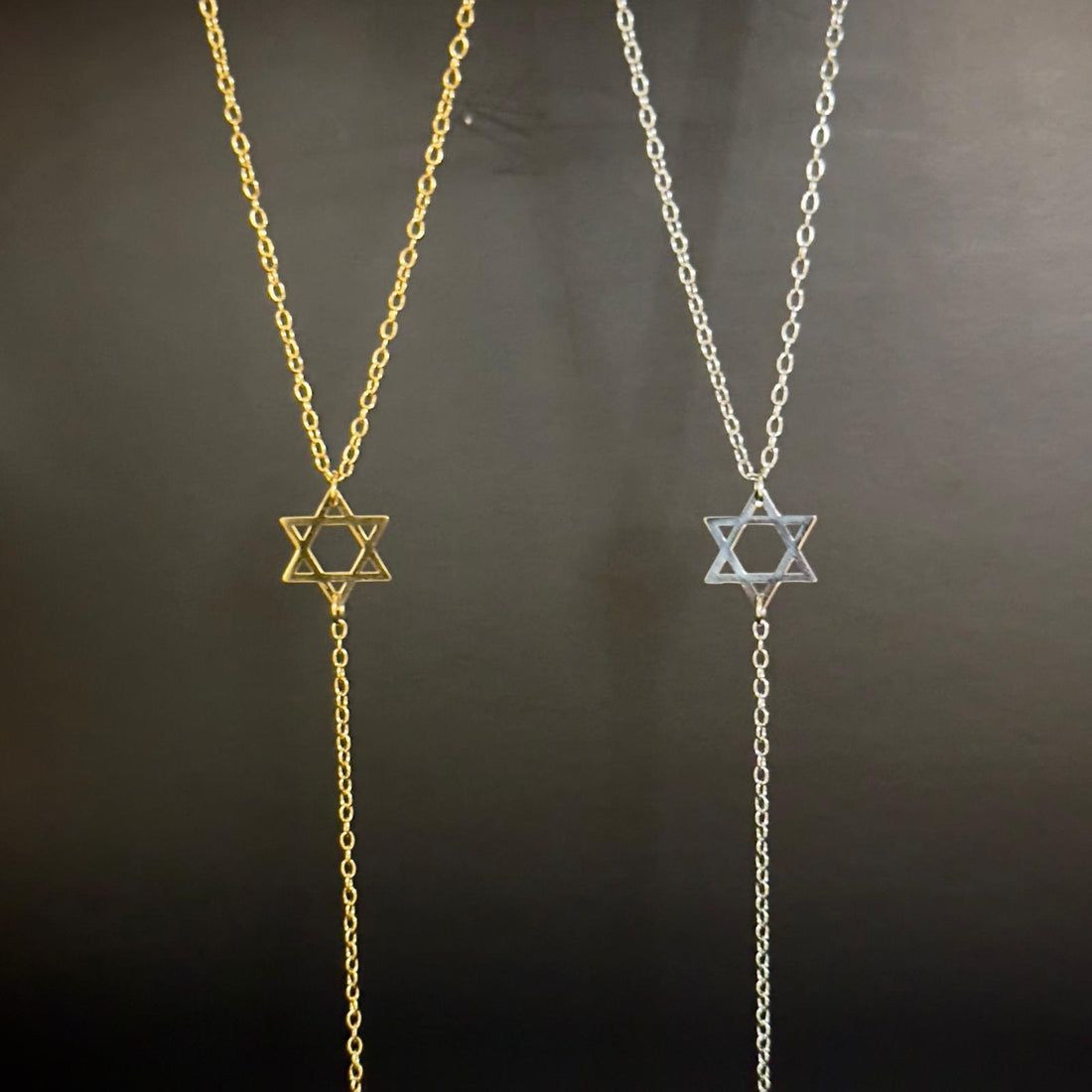18K Gold Plated Star of David Lariat Necklace