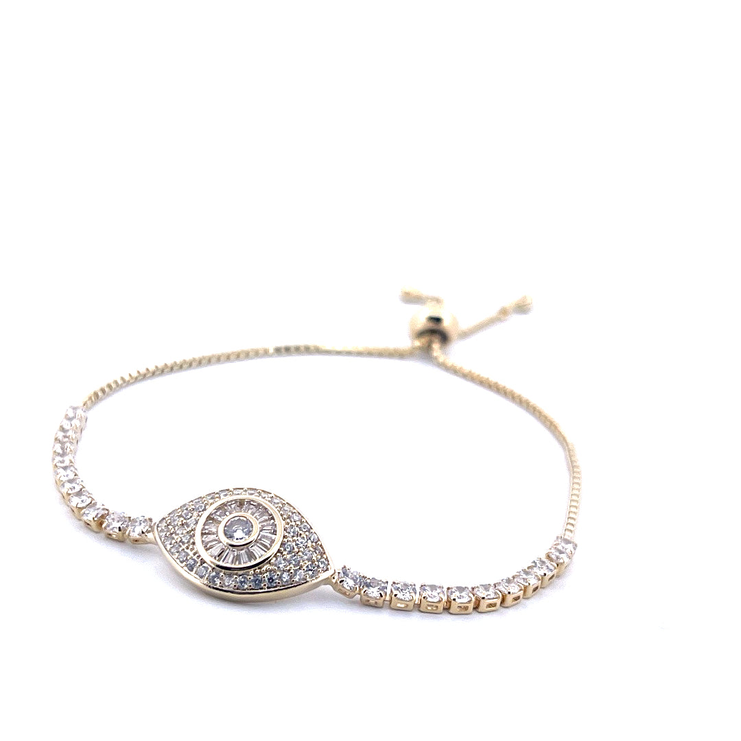 18K Gold Plated Evil Eye Tennis Bracelet with White Moissanite