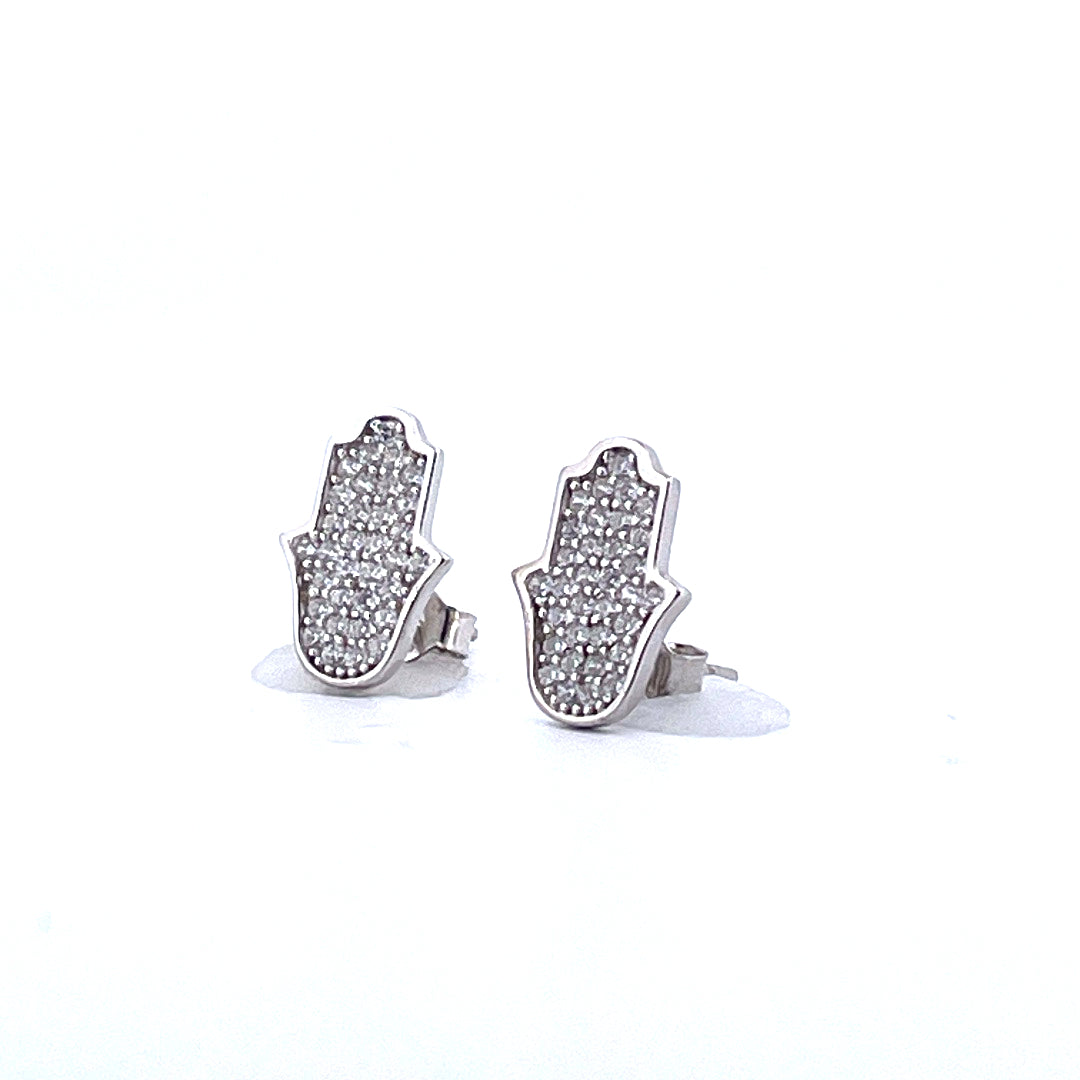 925 Sterling Silver Moissanite Hamsa Stud Earrings