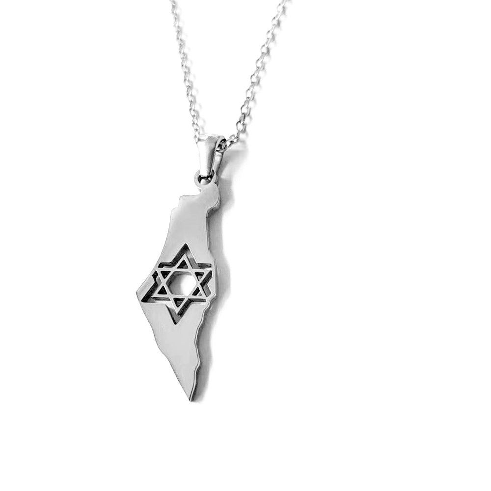 Stainless Steel Israel Map Necklace with Star of David