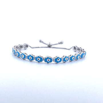 925 Sterling Silver Blue Evil Eye and Hamsa Bracelet