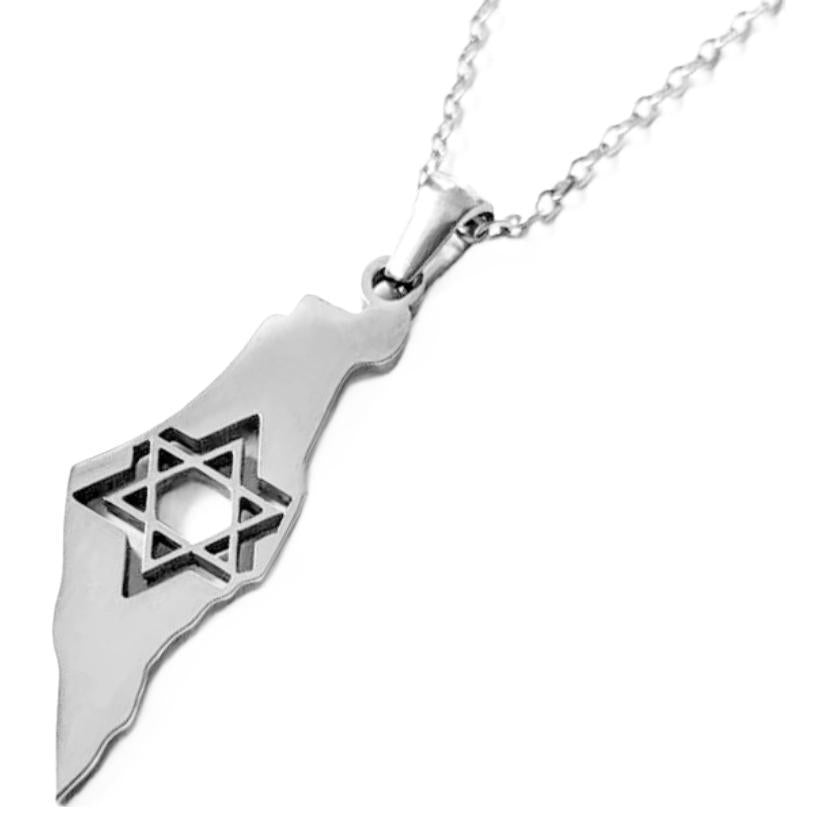 Stainless Steel Israel Map Necklace with Star of David