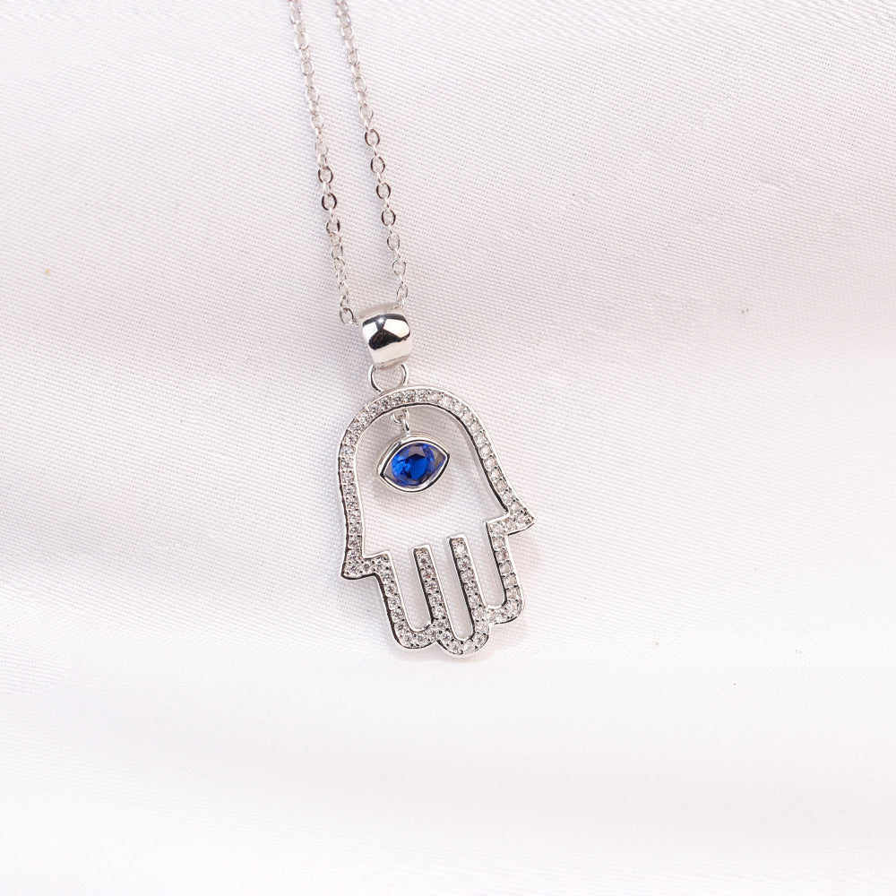 Hamsa Pendant Necklace with Evil Eye Crystal