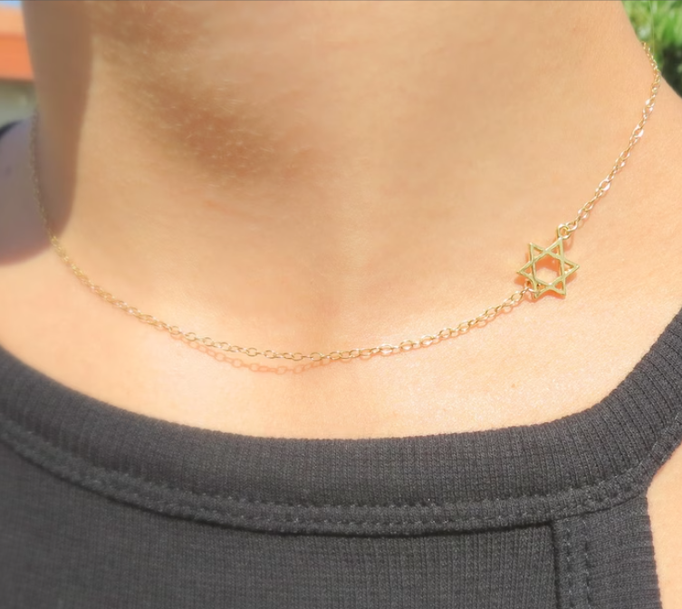 Sideways Star of David Necklace in 18k Gold Filled