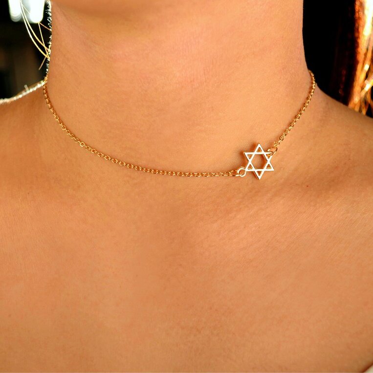 Sideways Star of David Necklace in 18k Gold Filled