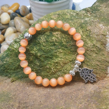 Peach Cat’s Eye Hamsa Bracelet