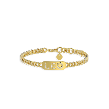 18k Gold Plated Silver Pavé Letter ID Bar Curb Chain Bracelet His & Hers ID  Bar AW24B001G
