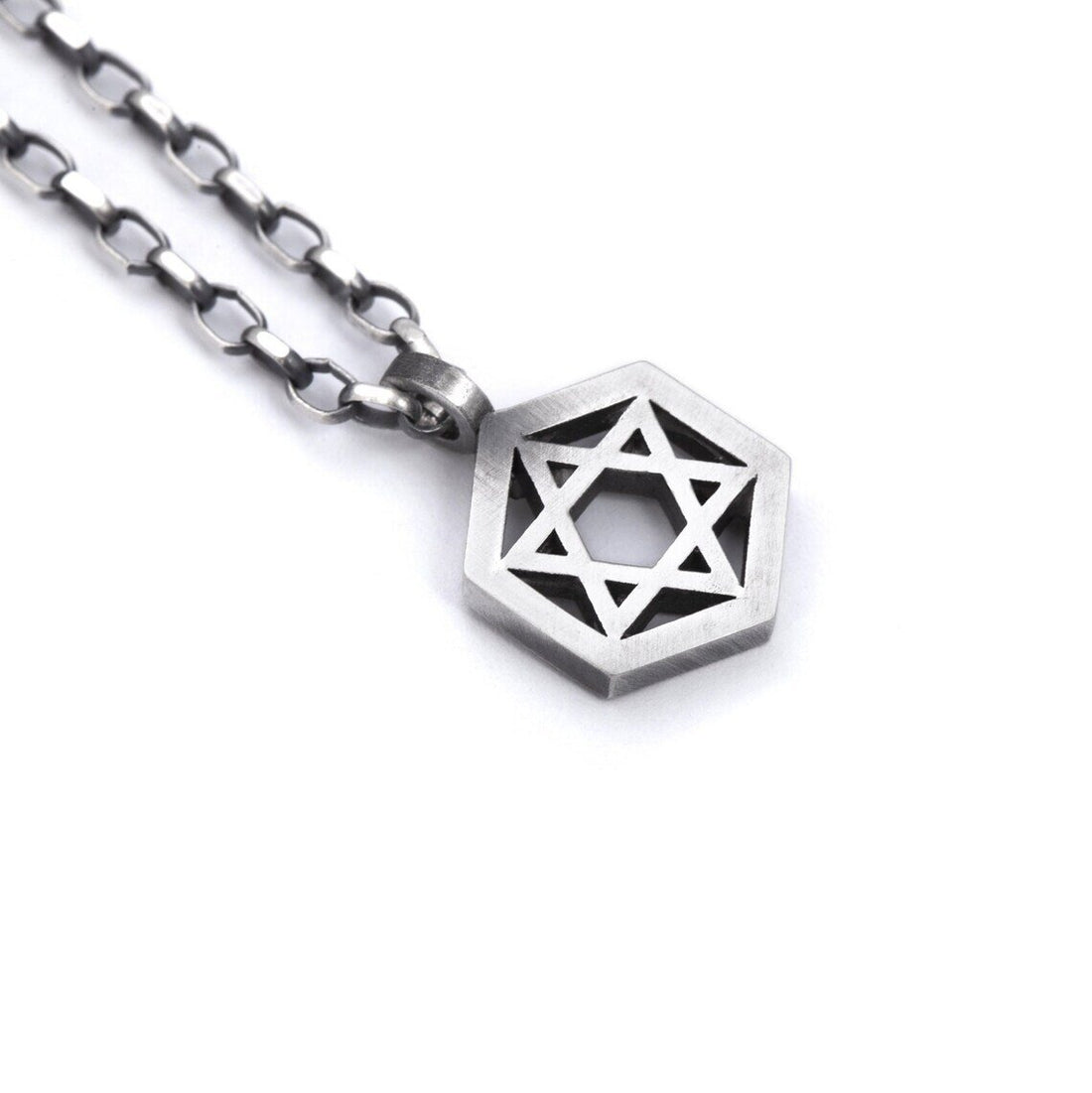 925 Sterling Silver Geometric Star of David Necklace