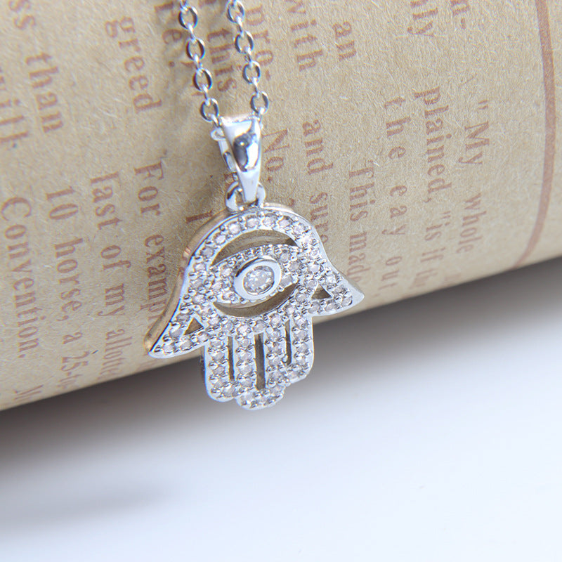 Hamsa Pendant Necklace with Crystal Accents