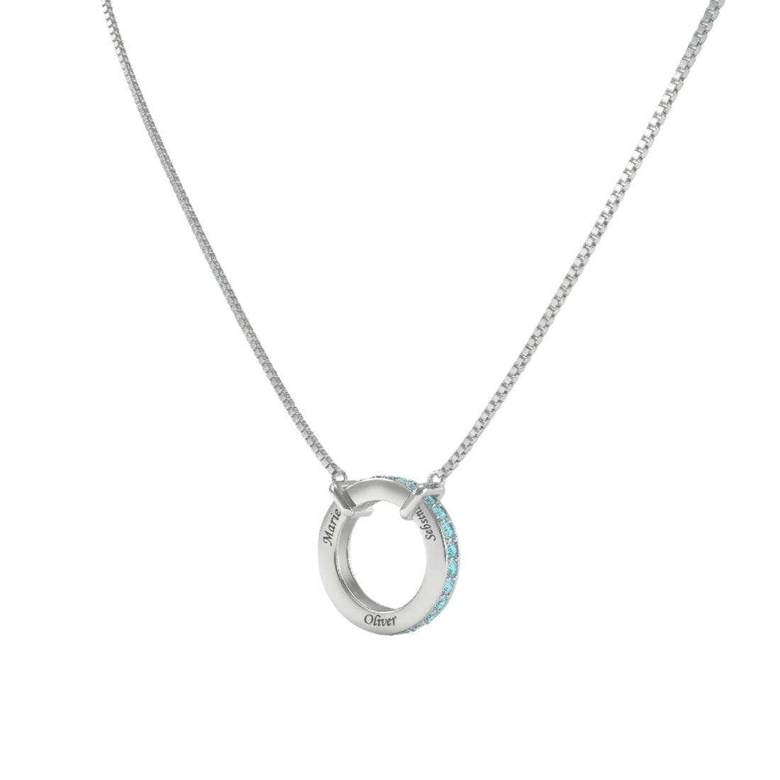 Circle of Love-March Birthstone Family Engraving Necklace SN041CARD