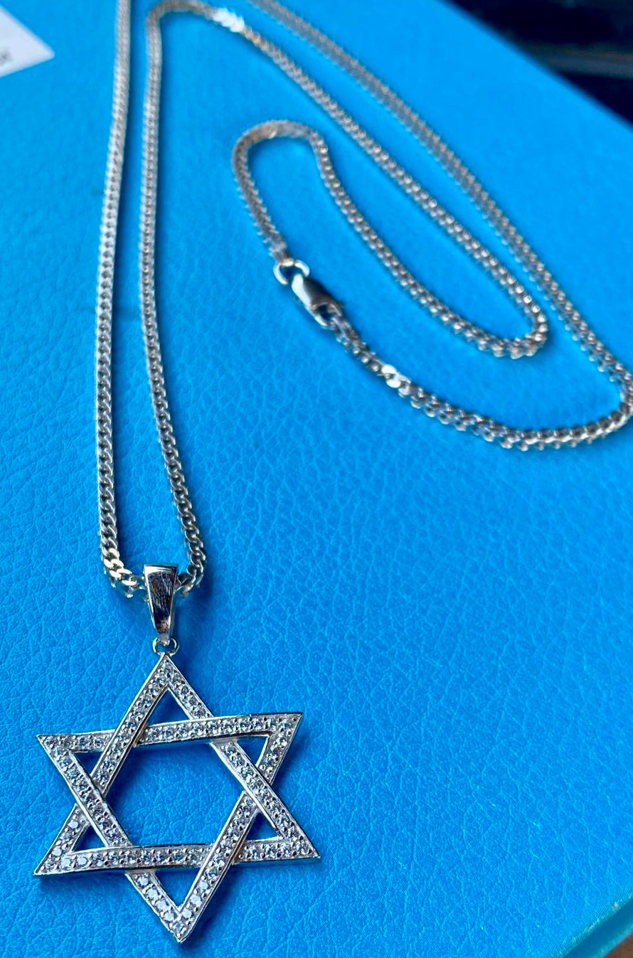 Silver Star of David Necklace - 925 Sterling Silver