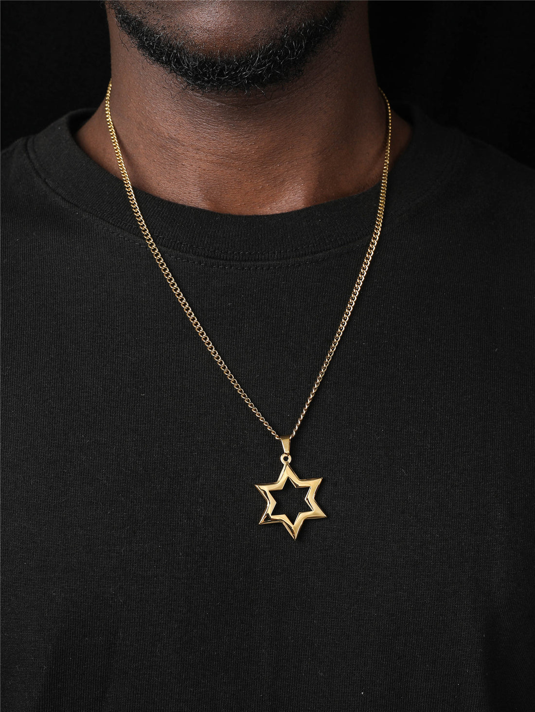 18K Gold Plated Hollow Six-Pointed Star of David Necklace