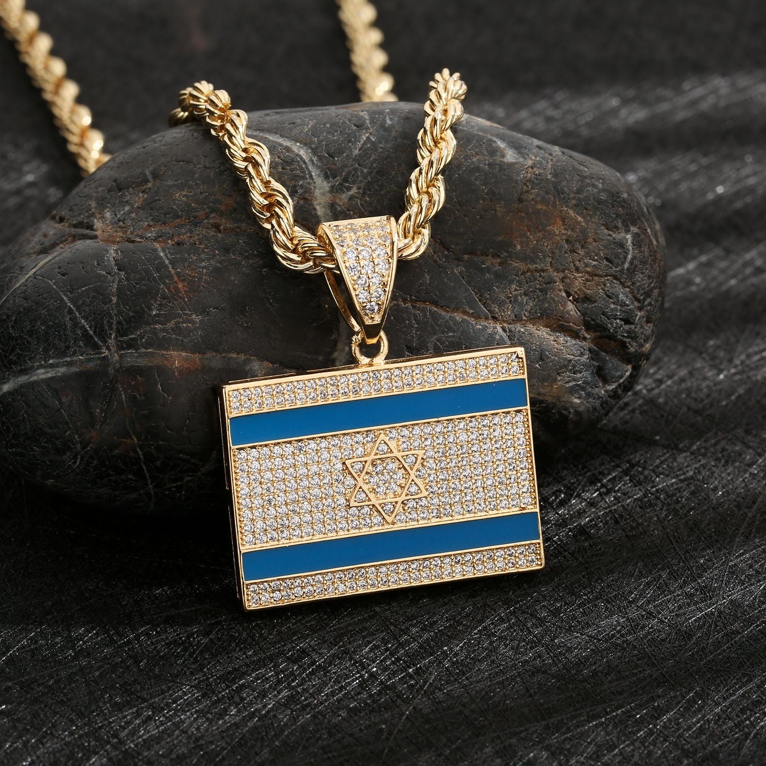 Israel Flag Gold/Crystal Necklace - Limited Edition