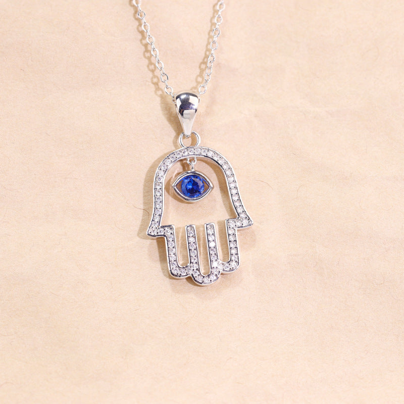 Hamsa Pendant Necklace with Evil Eye Crystal