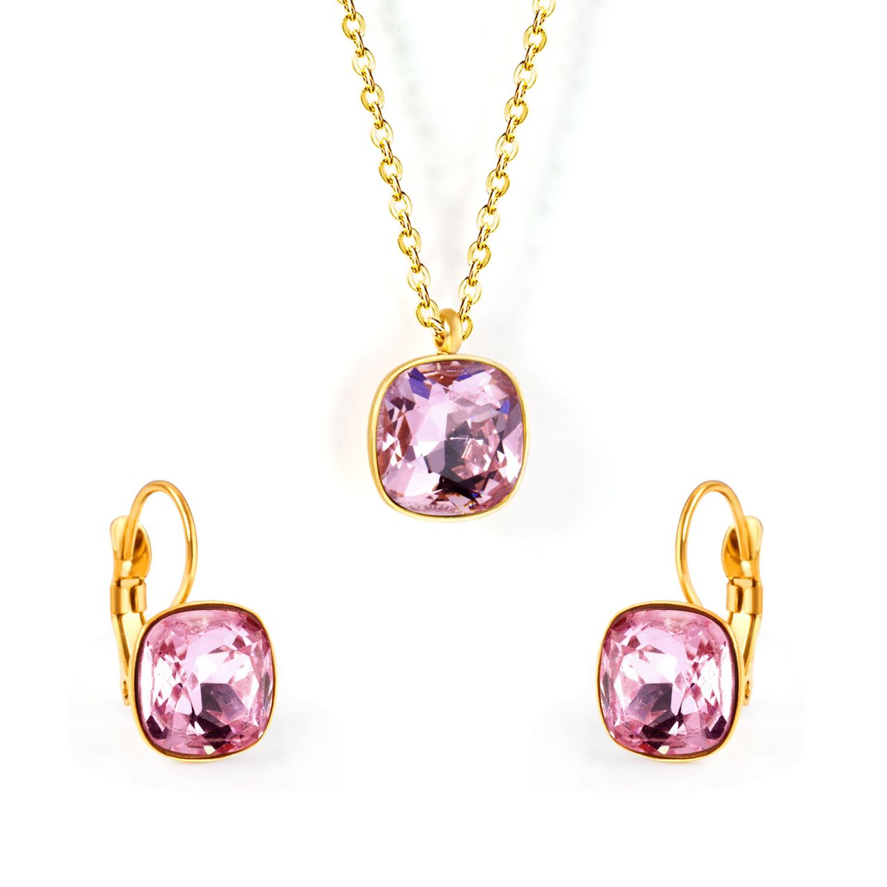 Pink Crystal Pendant and Earring Set