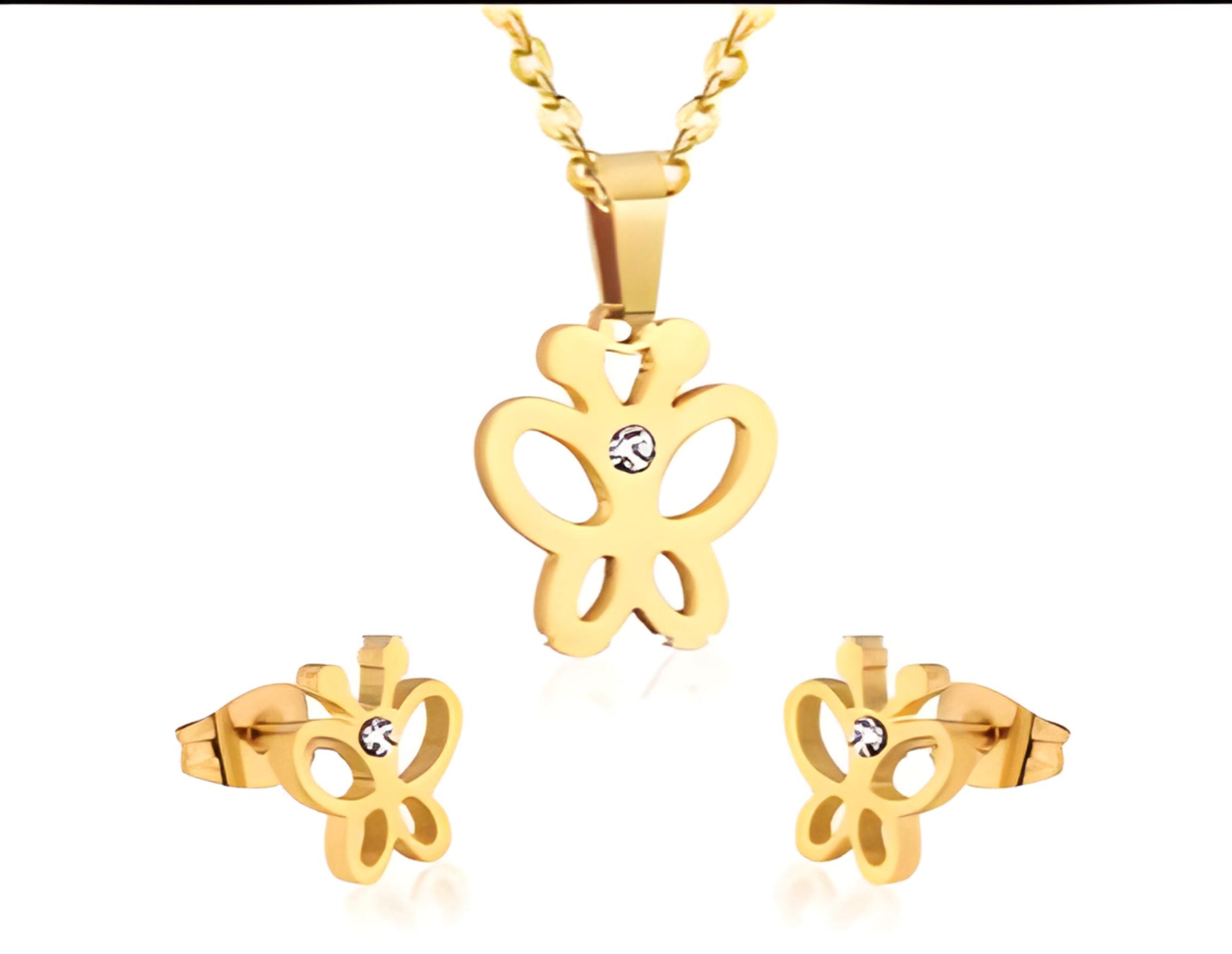 Butterfly Pendant Necklace and Earrings Set