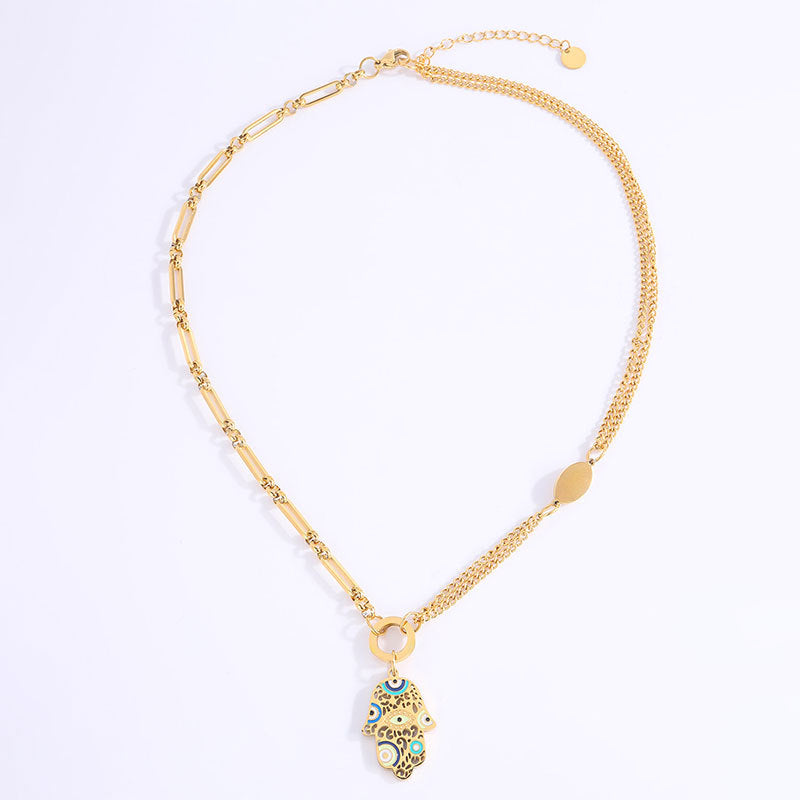 Artistic Hamsa Necklace with Dual Chain Design