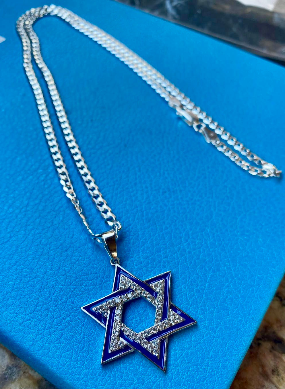 Blue Star of David Necklace - 925 Sterling Silver