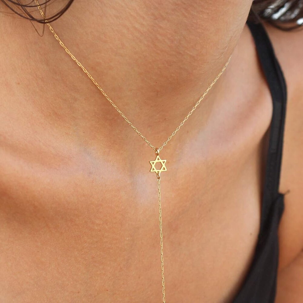 18K Gold Plated Star of David Lariat Necklace