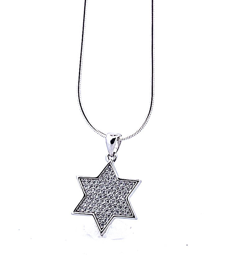 925 Sterling Silver Framed Star of David Necklace with Moissanite