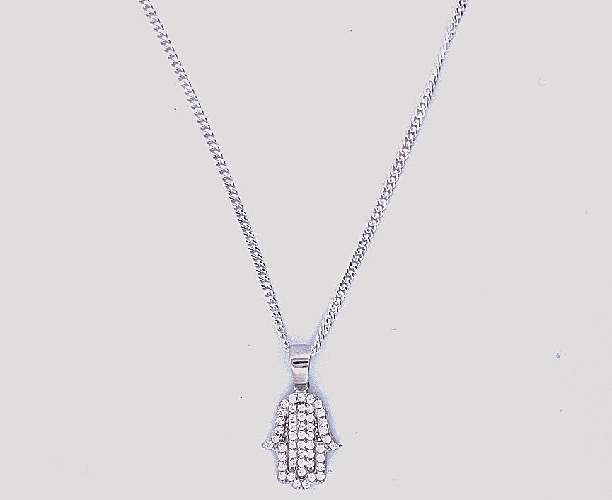 925 Sterling Silver Hamsa Necklace with Moissanite