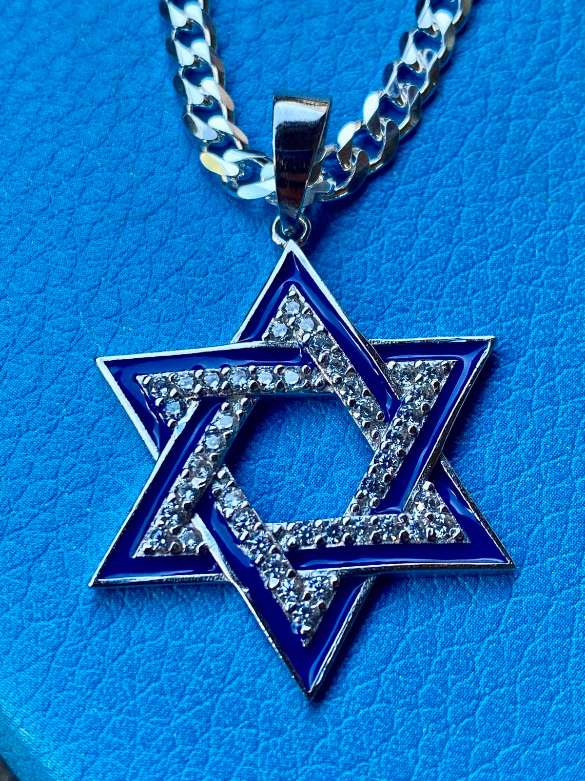 Blue Star of David Necklace - 925 Sterling Silver