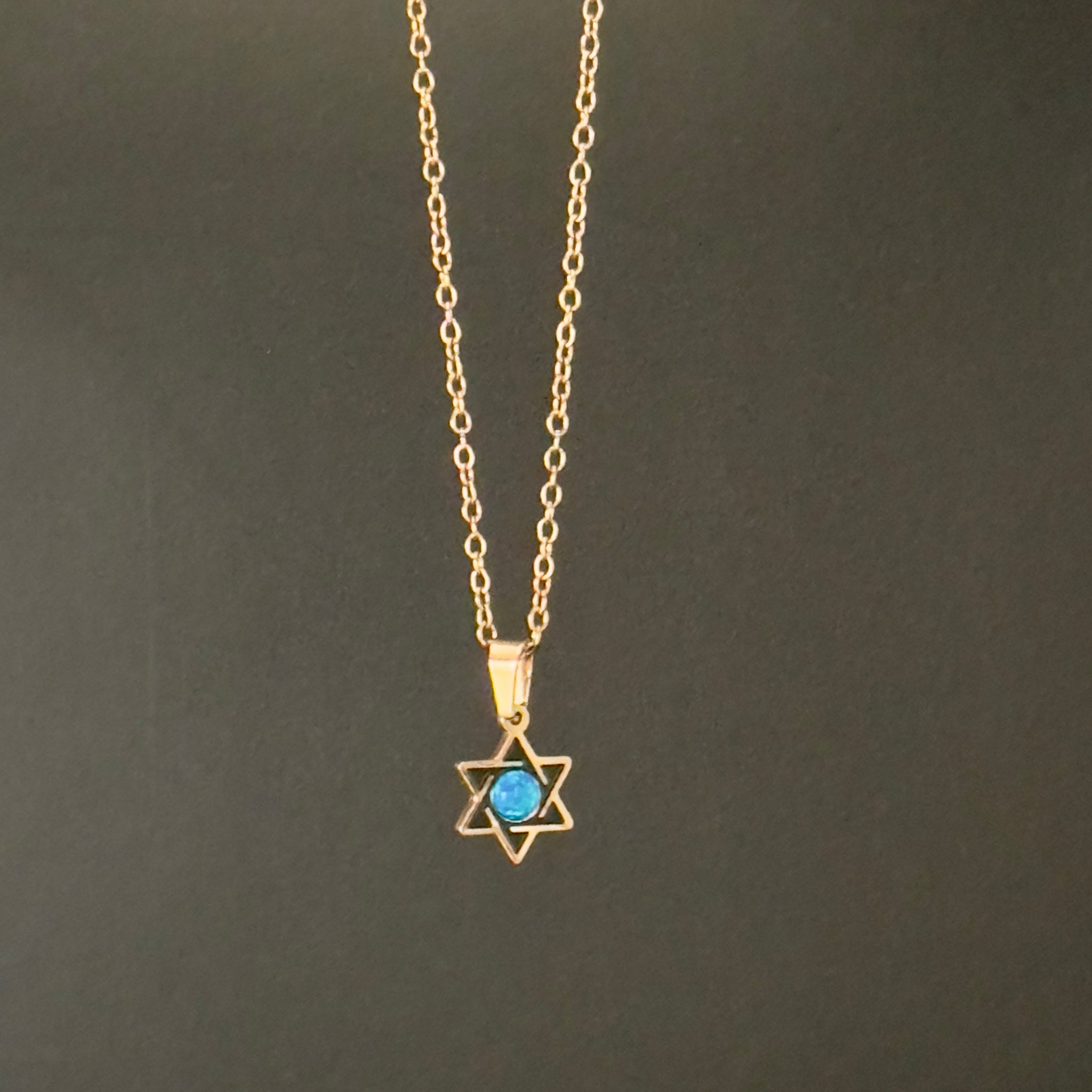 Star of David Necklace with Blue Opal