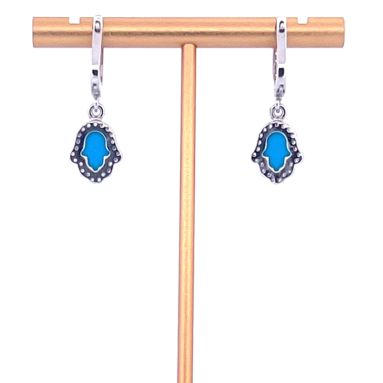 925 Sterling Silver Hamsa Hand Turquoise and Moissanite Earrings