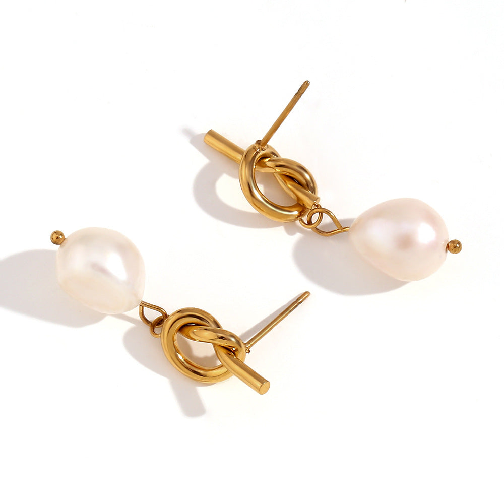 18K Gold Plated Baroque Pearl Knot Earrings