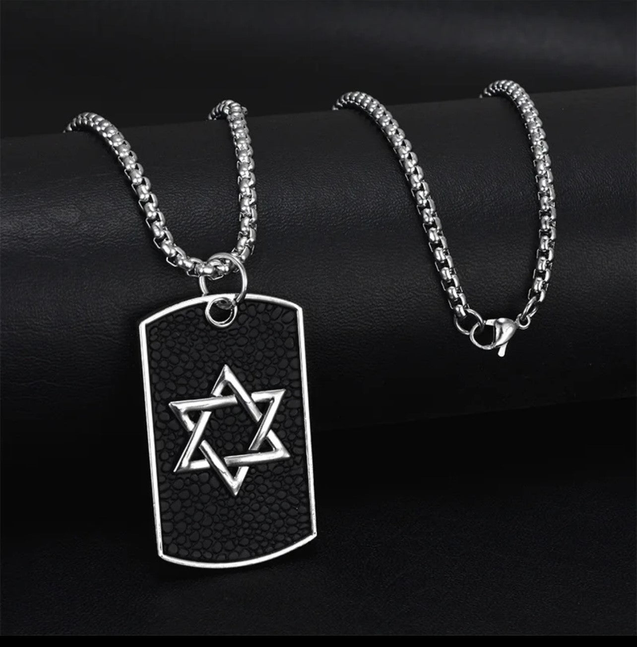 Star of David Dog Tag Necklace - Titanium Steel