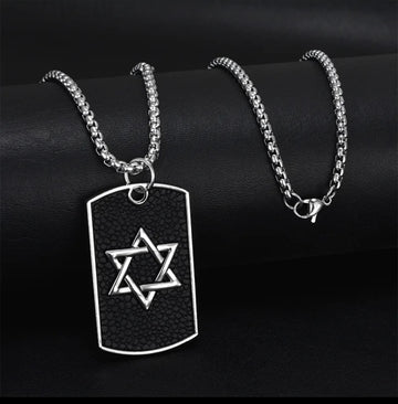 Star of David Dog Tag Necklace - Titanium Steel