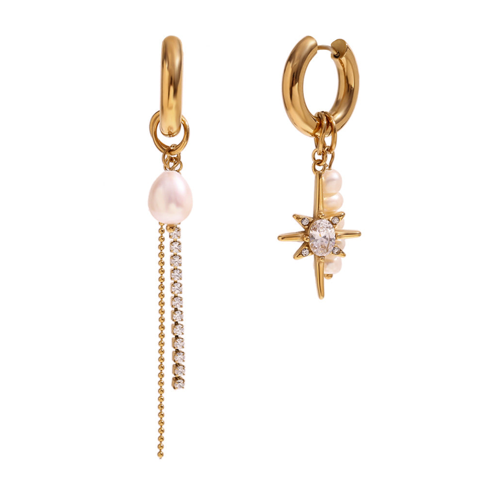 18K Gold Plated Celestial Pearl Mismatched Drop Earrings