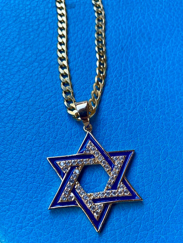 Blue Star of David Necklace - 925 Sterling Silver with 18K Gold Plating