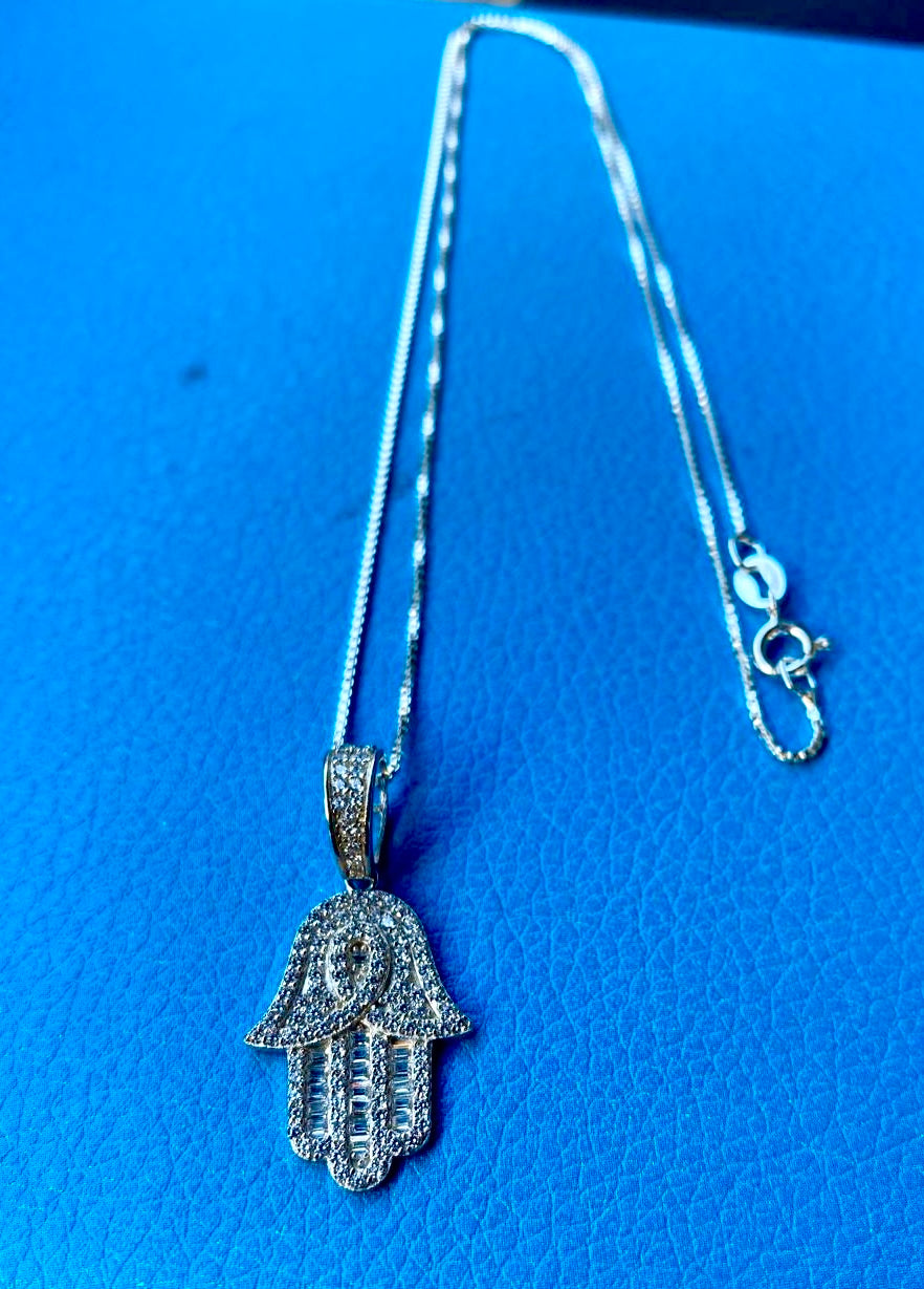 Hamsa Hand Pendant Necklace - 925 Sterling Silver