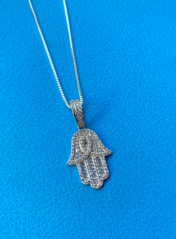 Hamsa Hand Pendant Necklace - 925 Sterling Silver