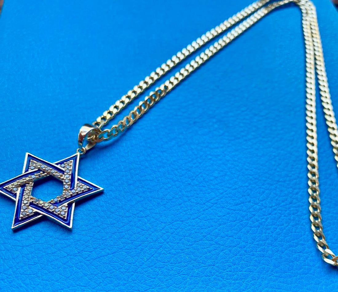 Blue Star of David Necklace - 925 Sterling Silver with 18K Gold Plating