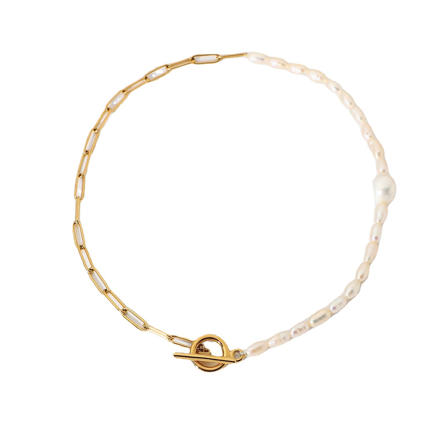 18K Gold Plated Half Pearl Link Bracelet